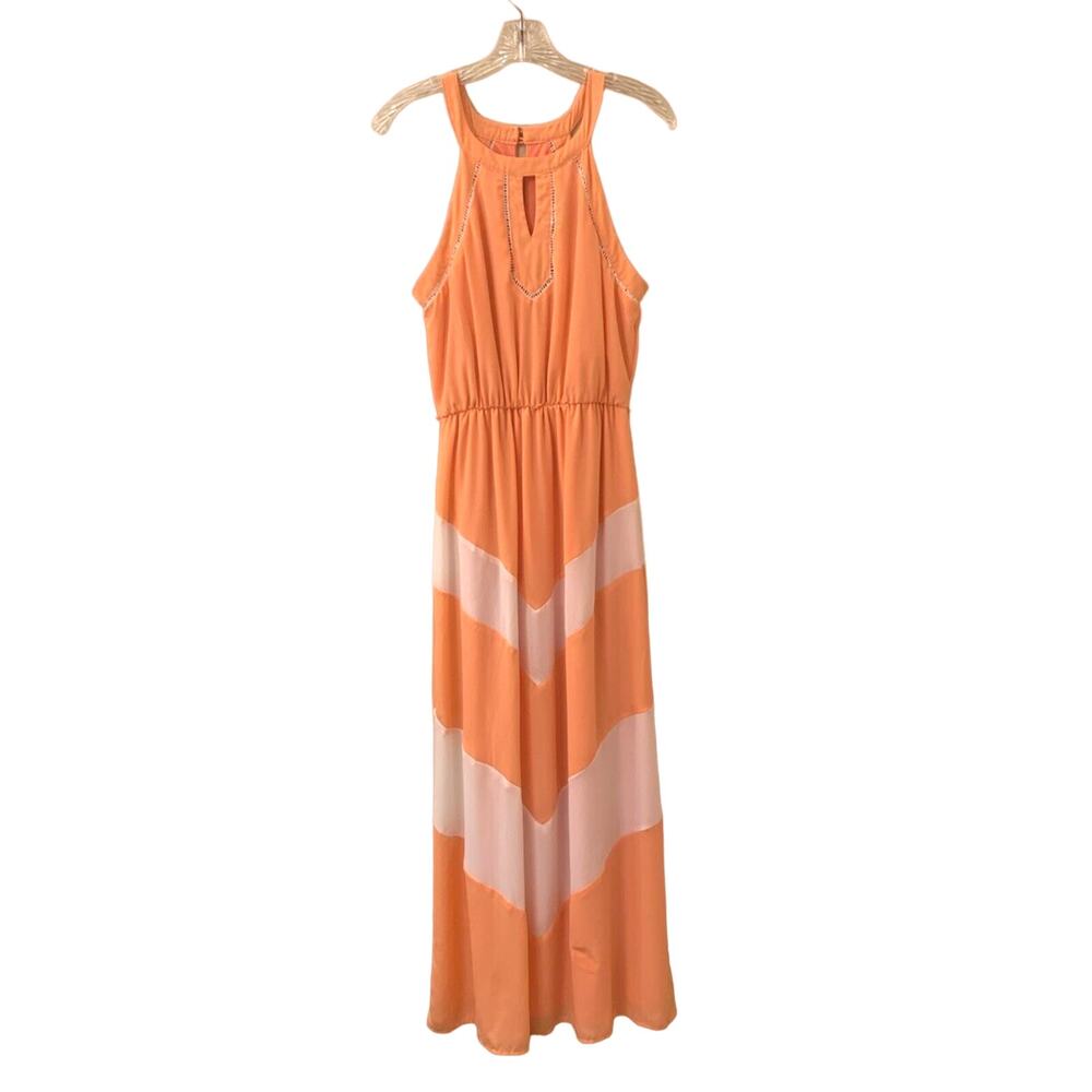 Takara Orange and White Halter Top Maxi Dress, Size Medium